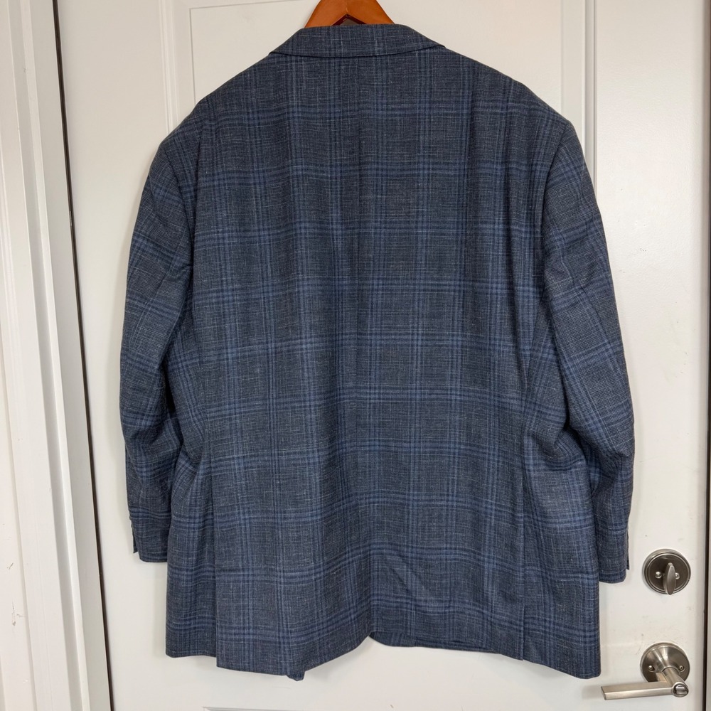 Pronto Uomo Platinum Blue Plaid Wool Silk Linen Blazer Sport Coat Mens 54R - Picture 13 of 13